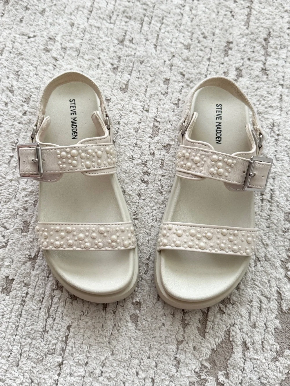 Steve Madden Cream Pearl-Embellished Kids Sandals